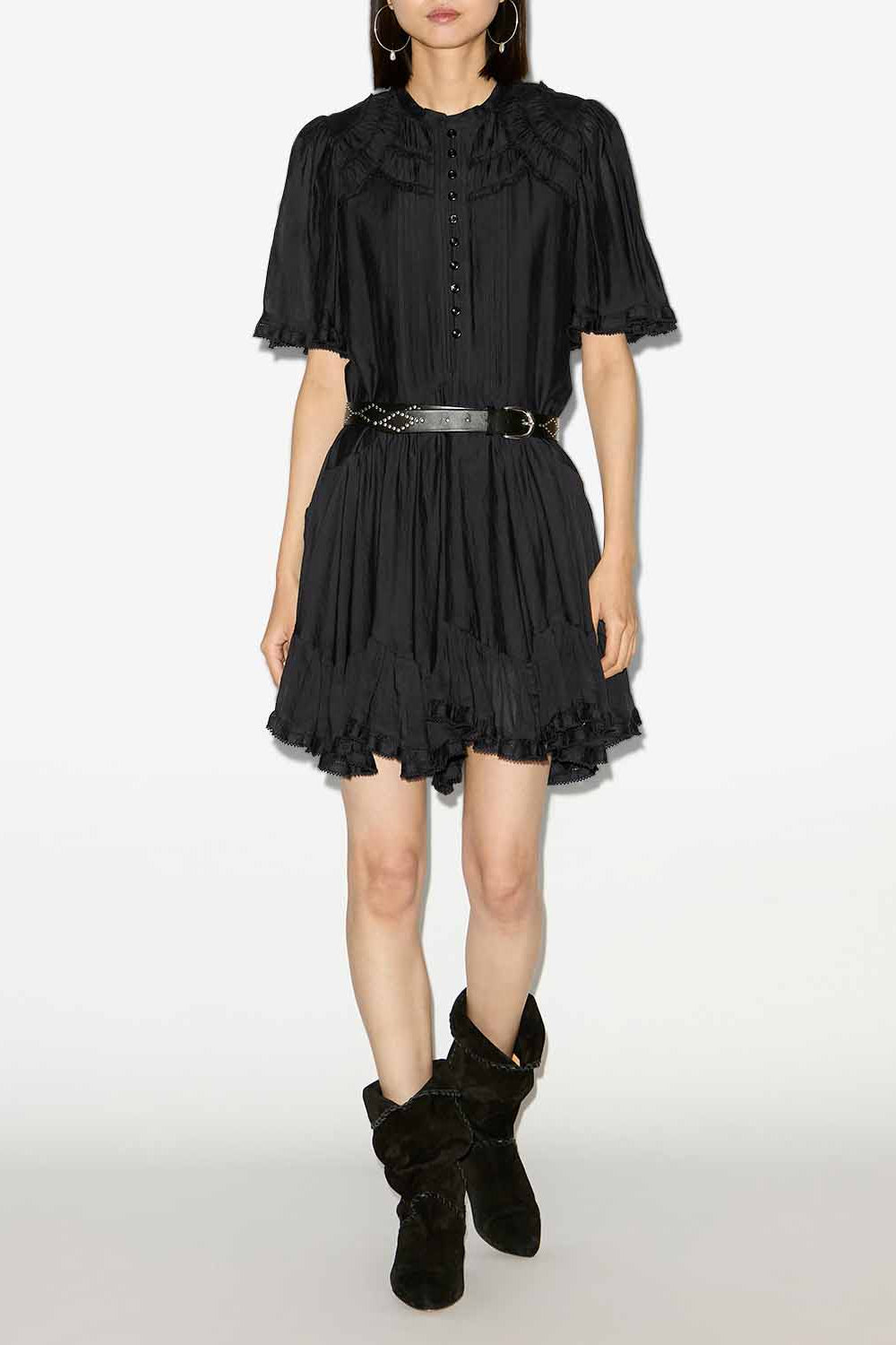 Vestido corto celyana de algodón fruncido - Negro - Woman - 2