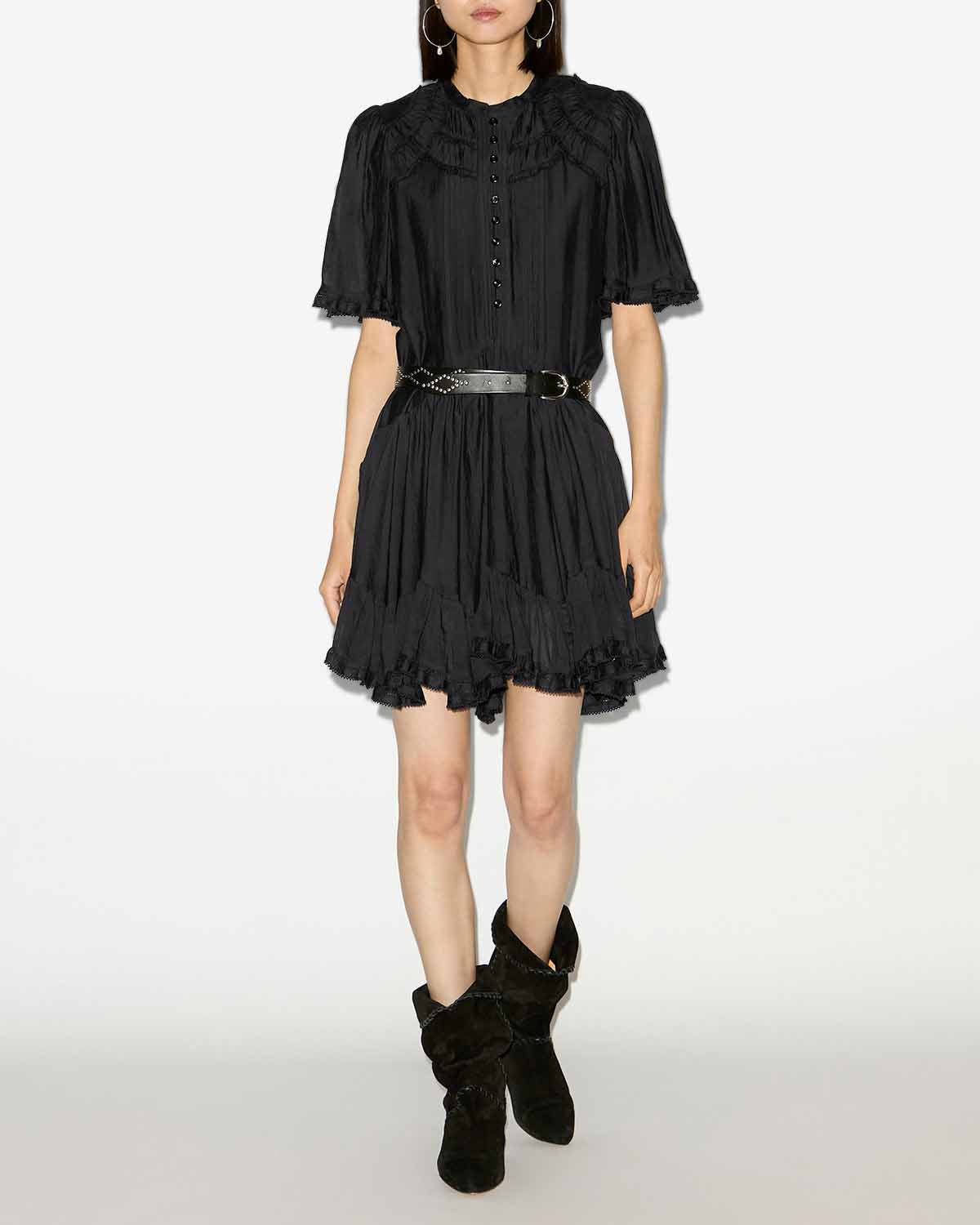 Abito corto celyana in cotone arricciato - Nero - Woman - 1