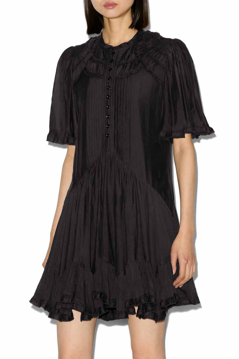 Vestido corto celyana de algodón fruncido - Negro - Woman - 4