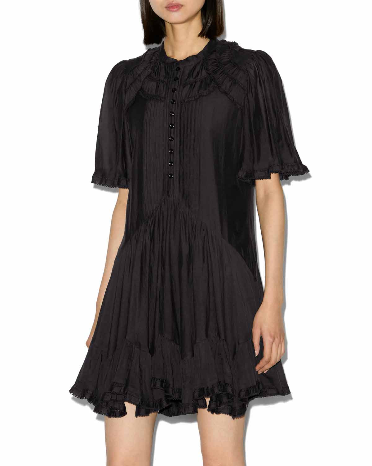 Abito corto celyana in cotone arricciato - Nero - Woman - 3
