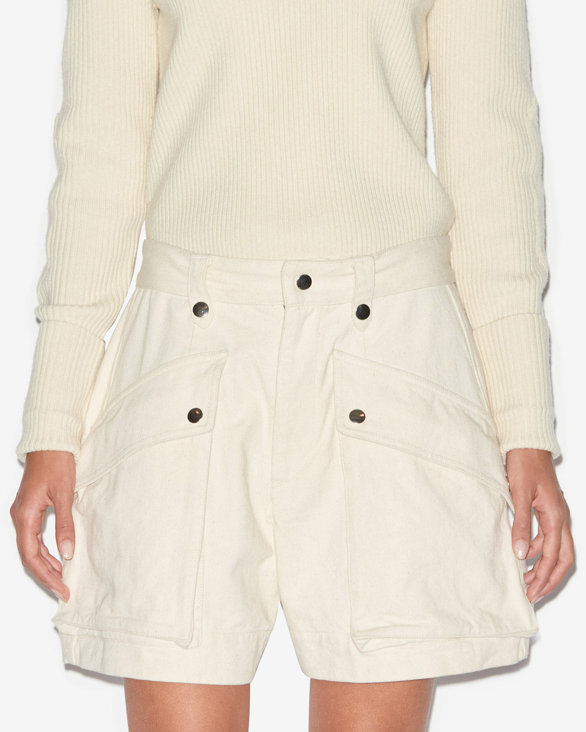Jemmy workwear style shorts in plain-colored cotton - Ecru - Woman - 3