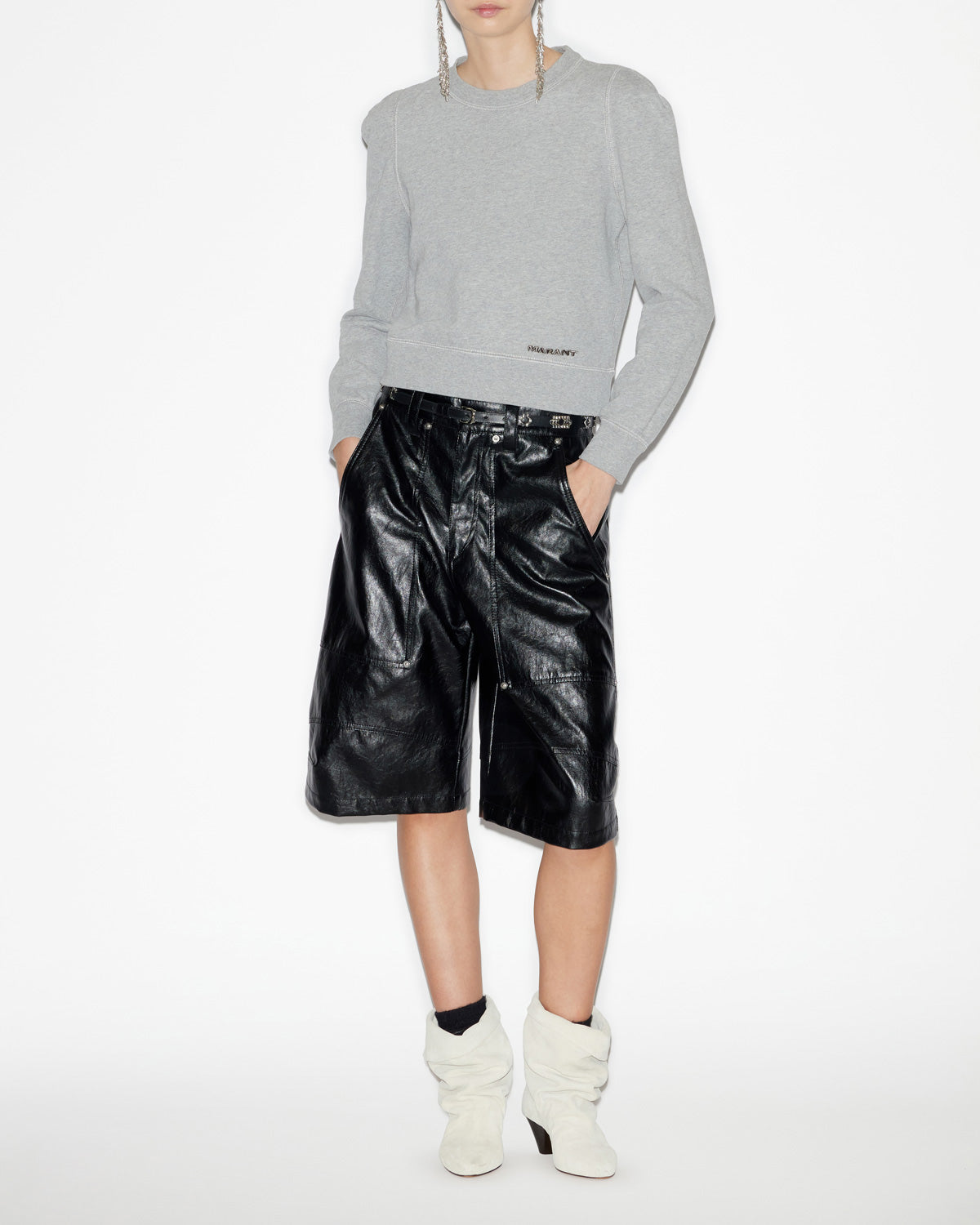 Sweatshirt prissa en coton à épaules structurées - Gris - Woman - 1