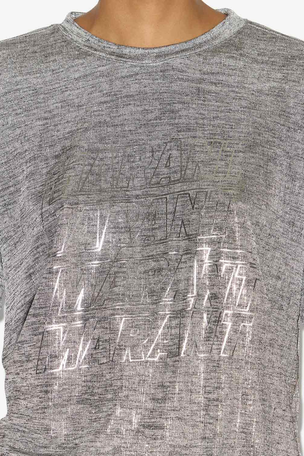 Zoeline metallic jersey t-shirt with logos - Gray-silver - Woman - 3