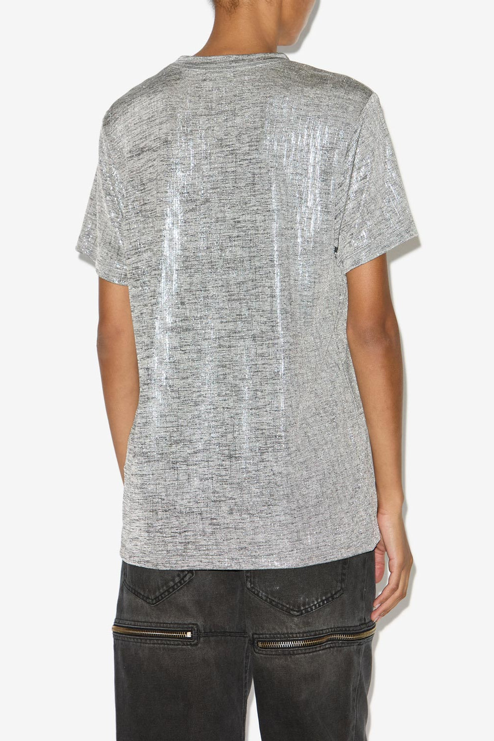 Zoeline metallic jersey t-shirt with logos - Gray-silver - Woman - 5
