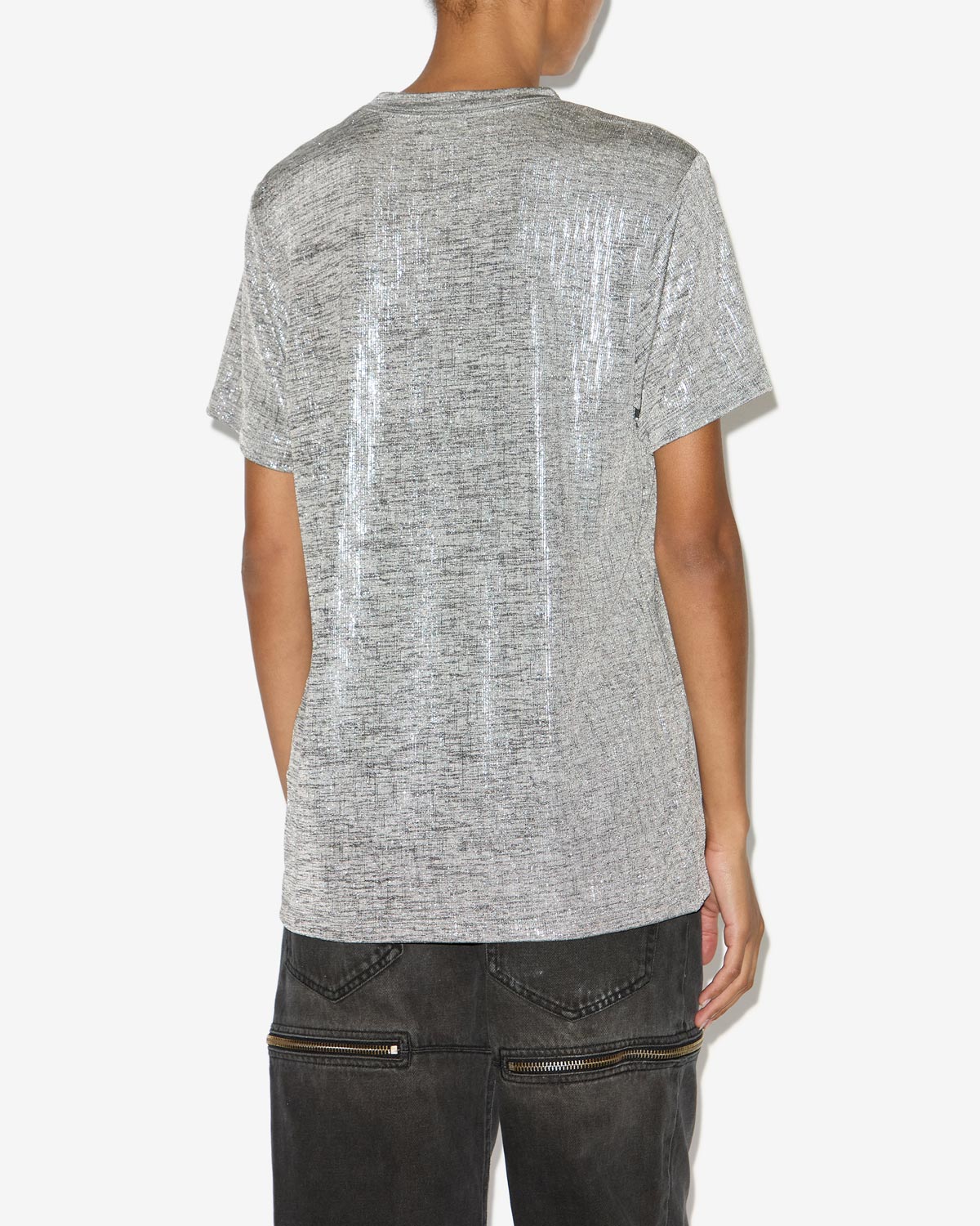 Zoeline metallic jersey t-shirt with logos - Gray-silver - Woman - 4