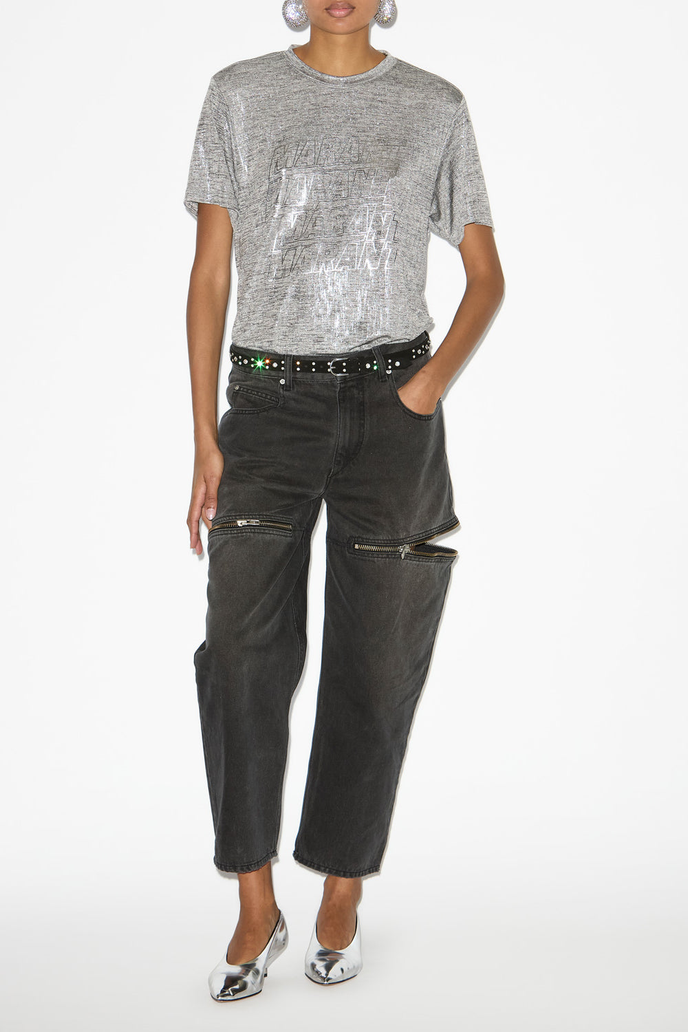 Zoeline metallic jersey t-shirt with logos - Gray-silver - Woman - 2