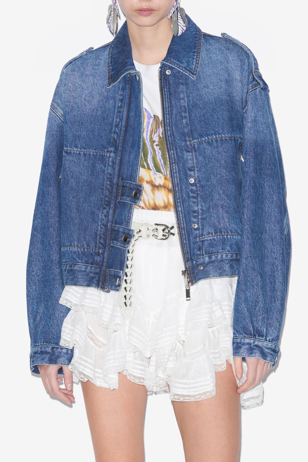 Veste courte workwear en denim uni julie - Bleu - Woman - 4