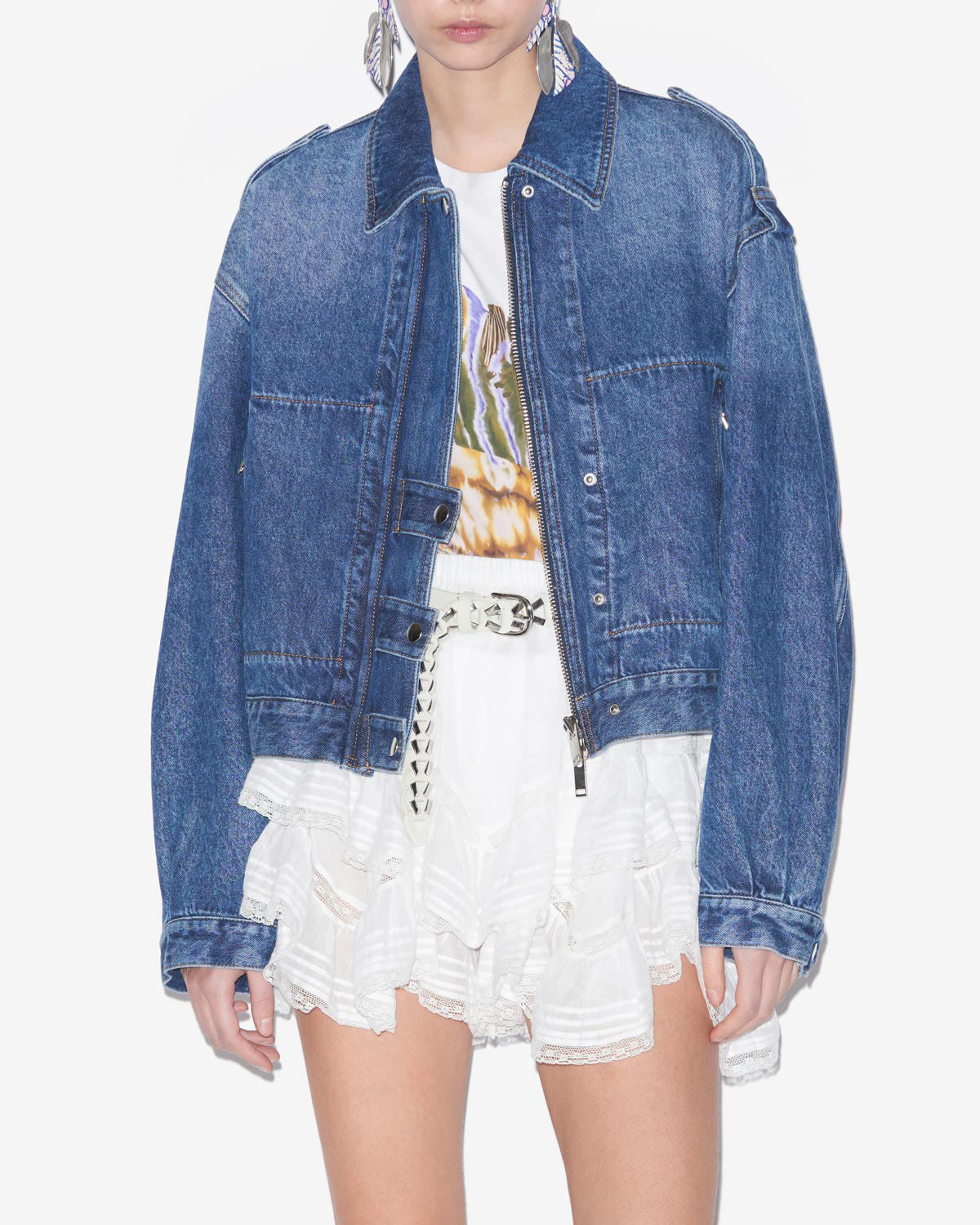 Julie 無地デニム製 ショート丈 ワークウェアジャケット - 青 - Woman - 3