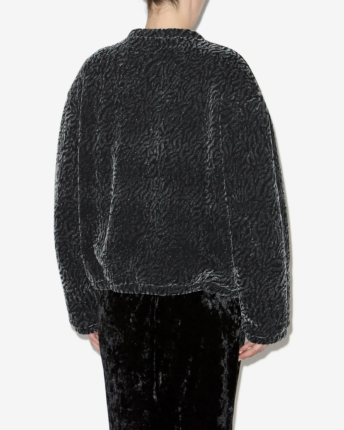 아벨리나(abelina) 번아웃 벨벳 보머 재킷 - Metallic black - Woman - 4