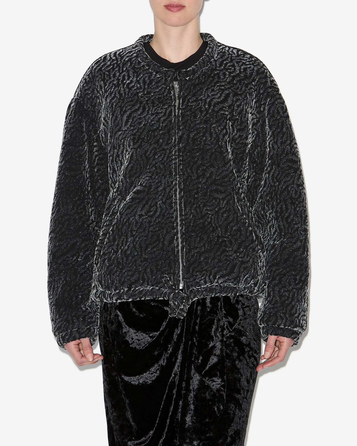 아벨리나(abelina) 번아웃 벨벳 보머 재킷 - Metallic black - Woman - 3