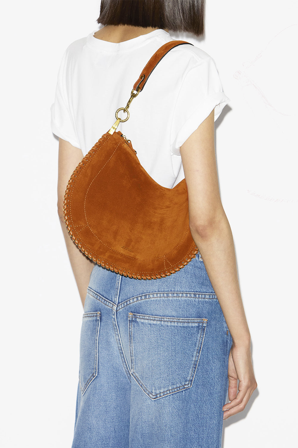 Tasche oskan soft zip aus geflochtenem kalbs-veloursleder - Cognac - Woman - 2