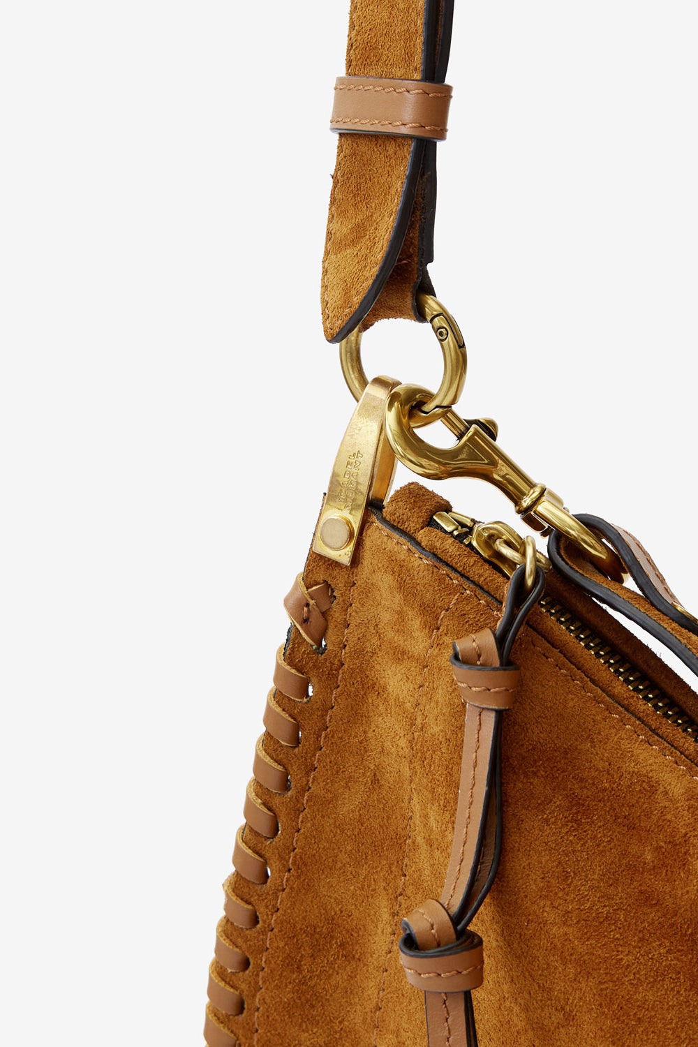 Tasche oskan soft zip aus geflochtenem kalbs-veloursleder - Cognac - Woman - 8