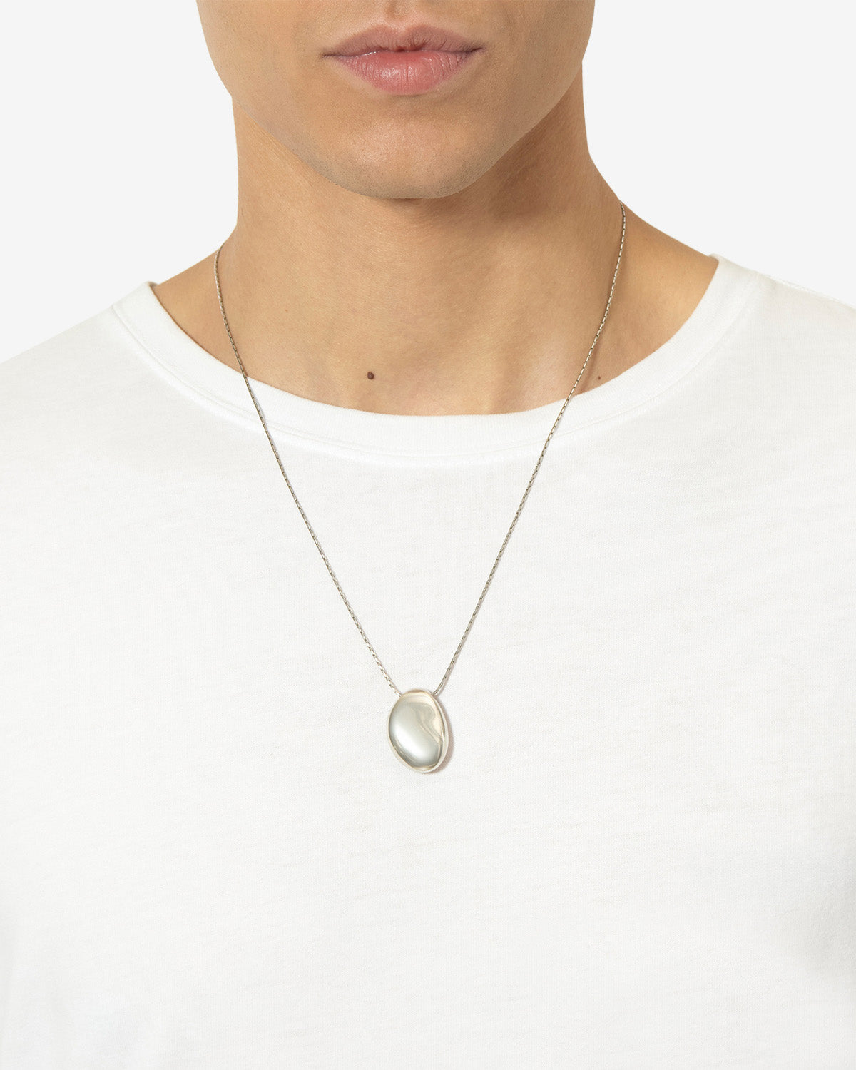 Shiny day man brass stone chain necklace - Silver - Man - 1