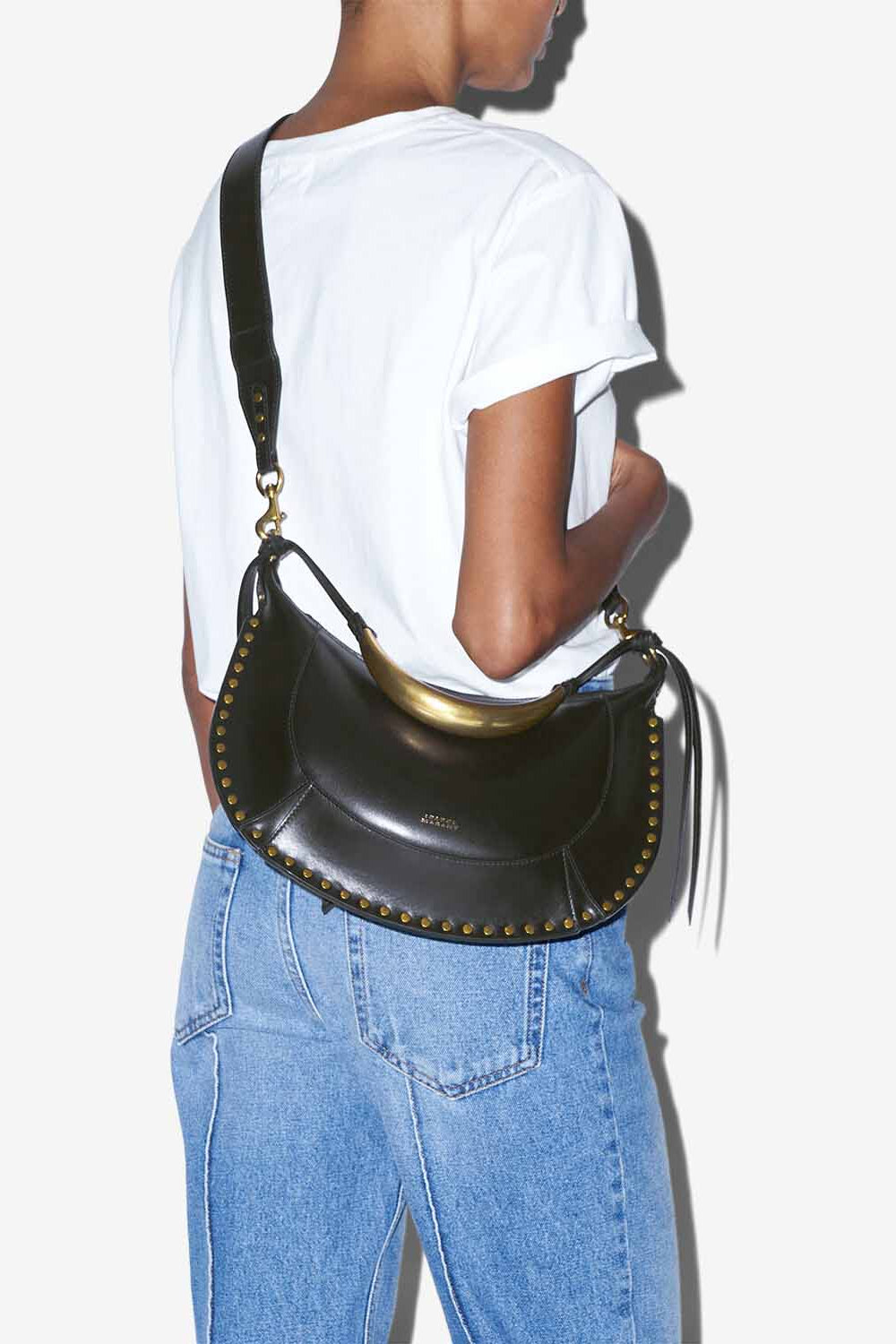 Sac porté main et épaule en cuir de veau naoko - Noir et doré - Woman - 2