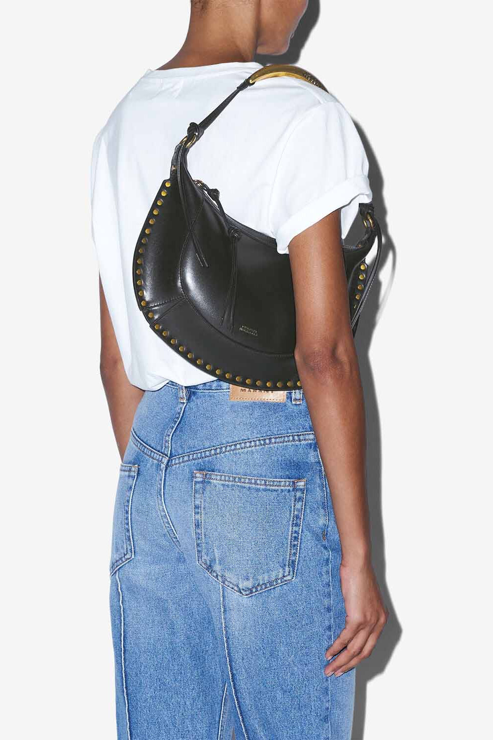 Sac porté main et épaule en cuir de veau naoko - Noir et doré - Woman - 7