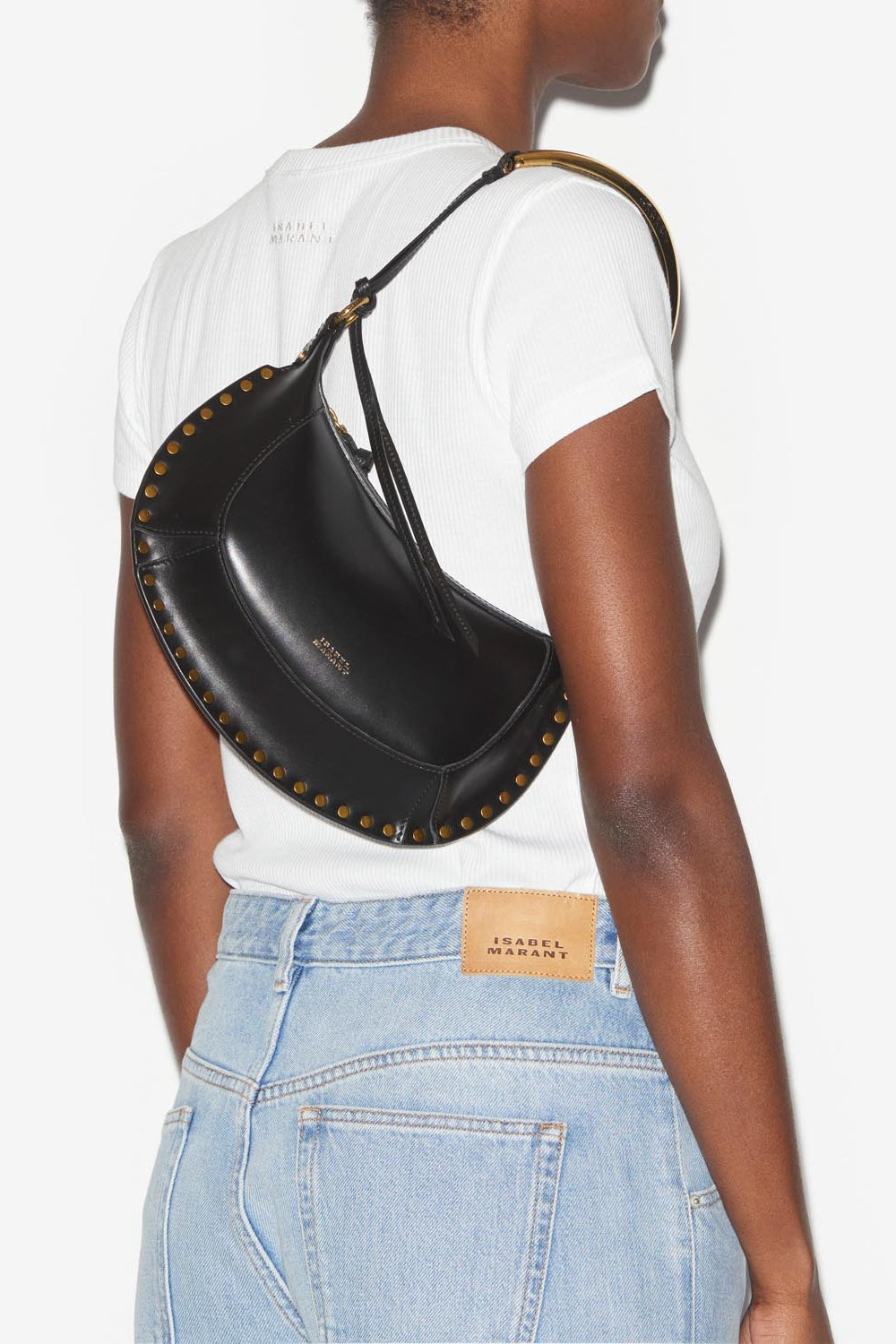 Oskan moon shoulder bag in leather - Black and gold - Woman - 2