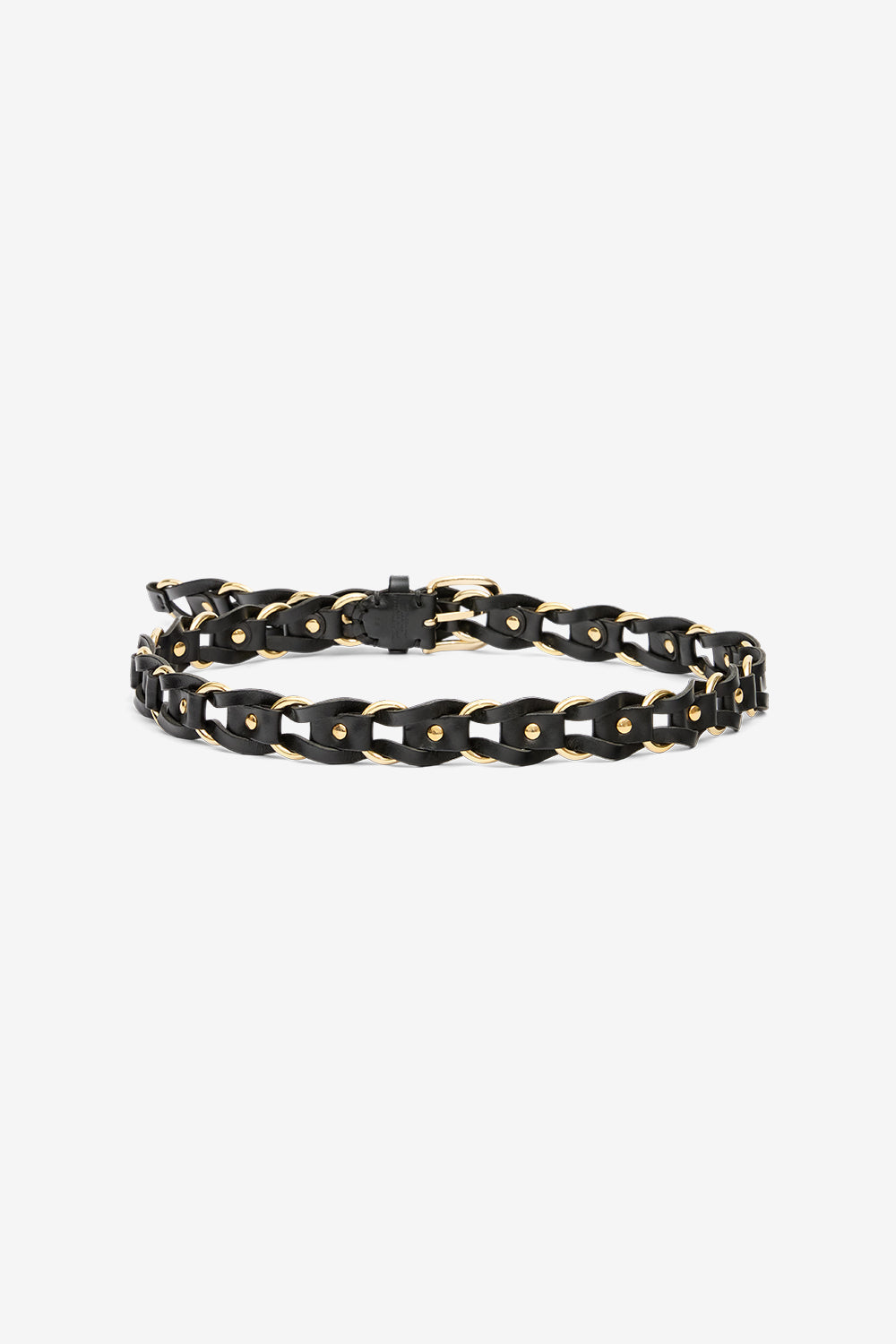 Bali レザー＆メタル編み込み ベルト - Black and gold - Woman - 3