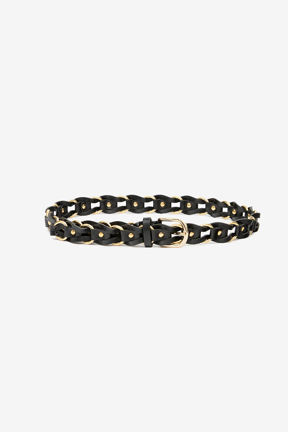 Bali レザー＆メタル編み込み ベルト - Black and gold - Woman - 1