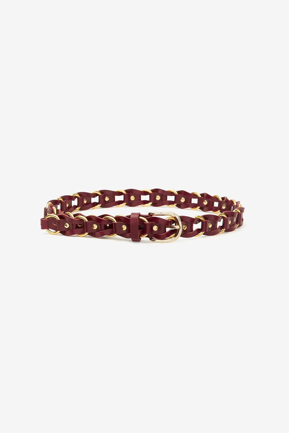 Bali メタル編み込みレザー ベルト - Burgundy-gold - Woman - 1
