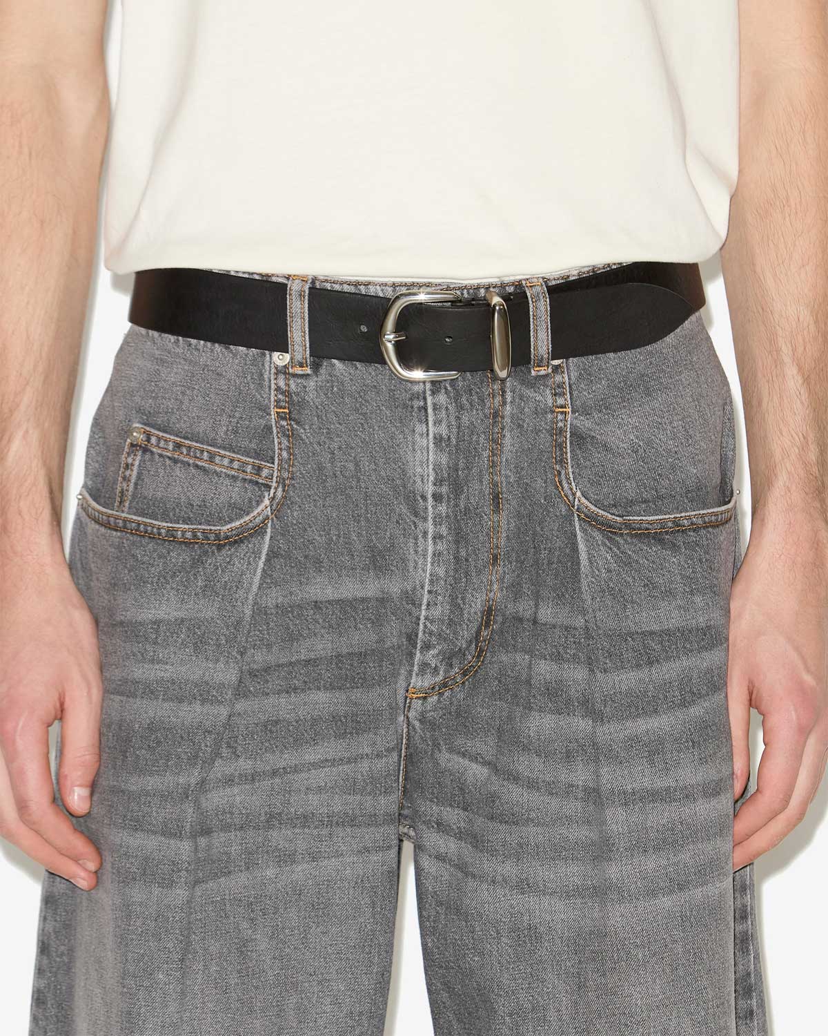 Cintura dela classica in pelle - Black and silver - Man - 2