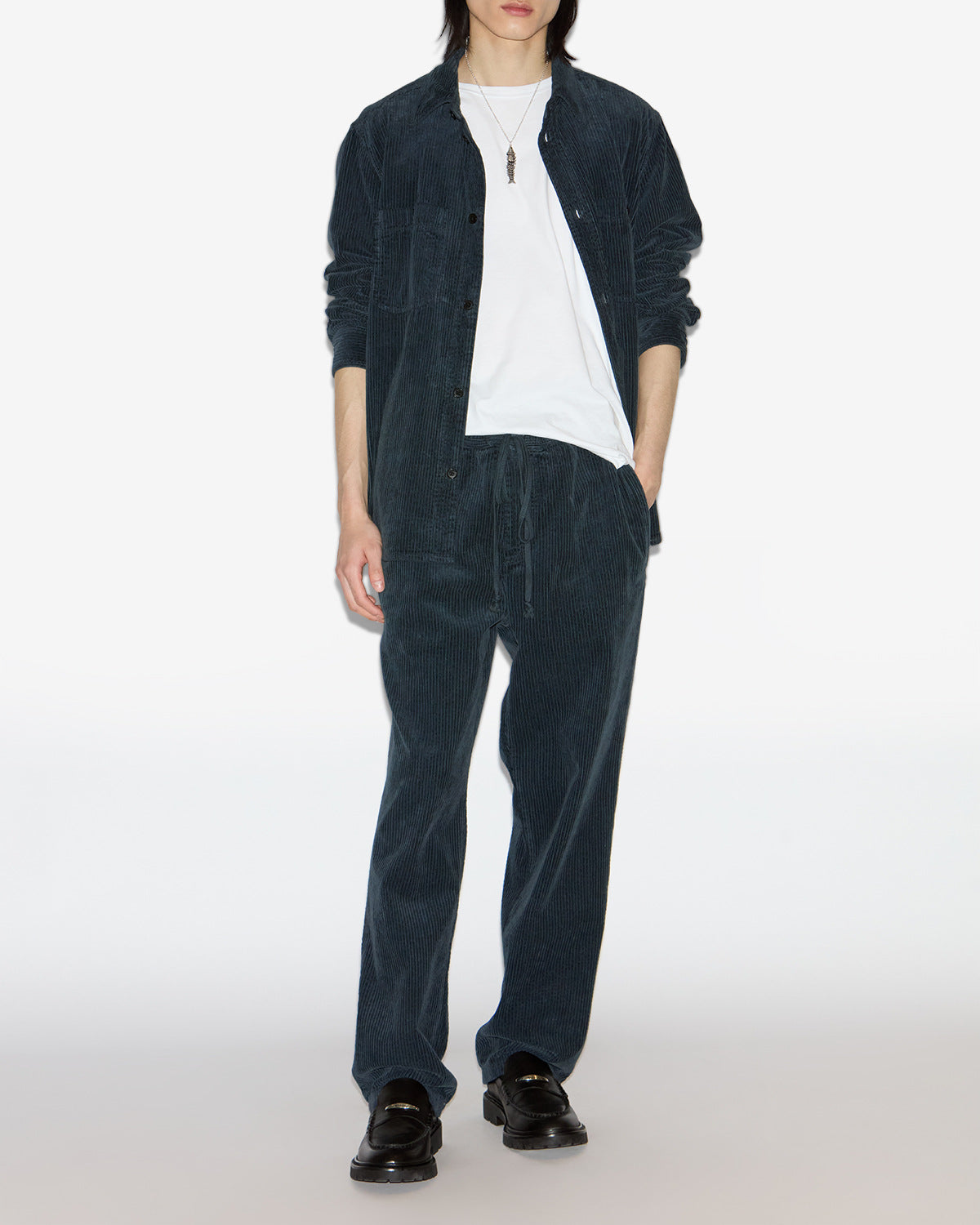 Camicia nario in velluto a coste - Storm blue - Man - 1