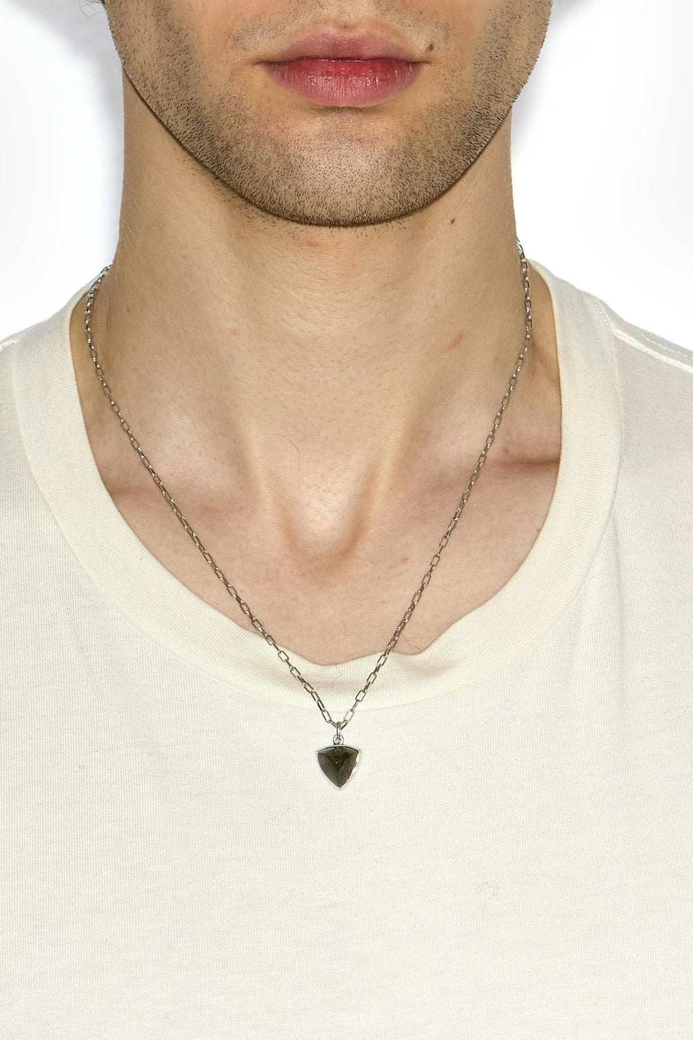 Collier cheerful man à pendentif en pierre - Kaki-argenté - Man - 2