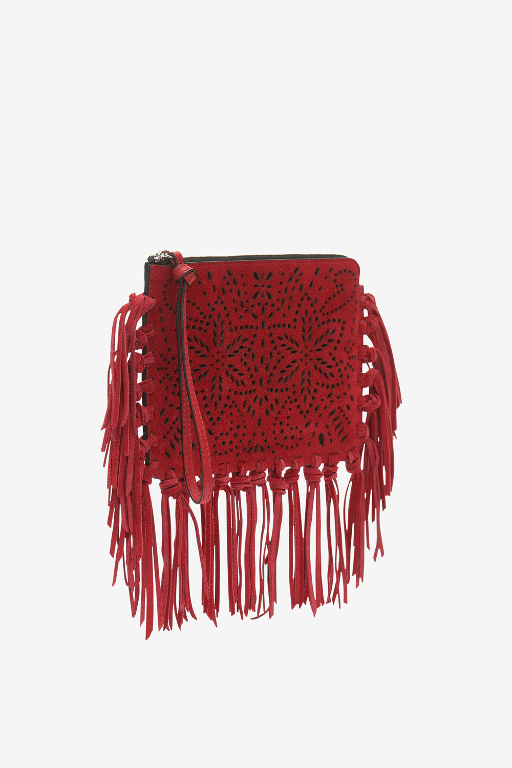 Pochette flat pouch en cuir à franges - Rouge - Woman - 4