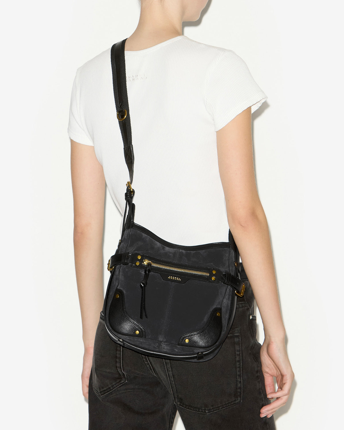 Sierra hobo s shoulder bag in suede leather - Black - Woman - 7