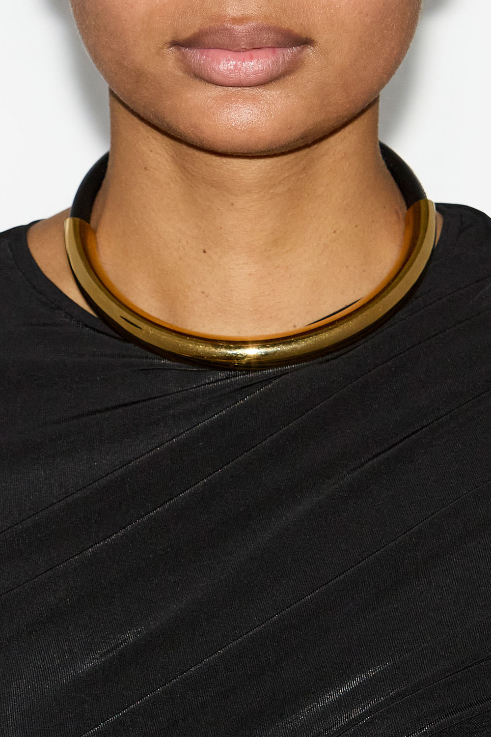 Erin choker necklace in brass and leather - Black - Woman - 2