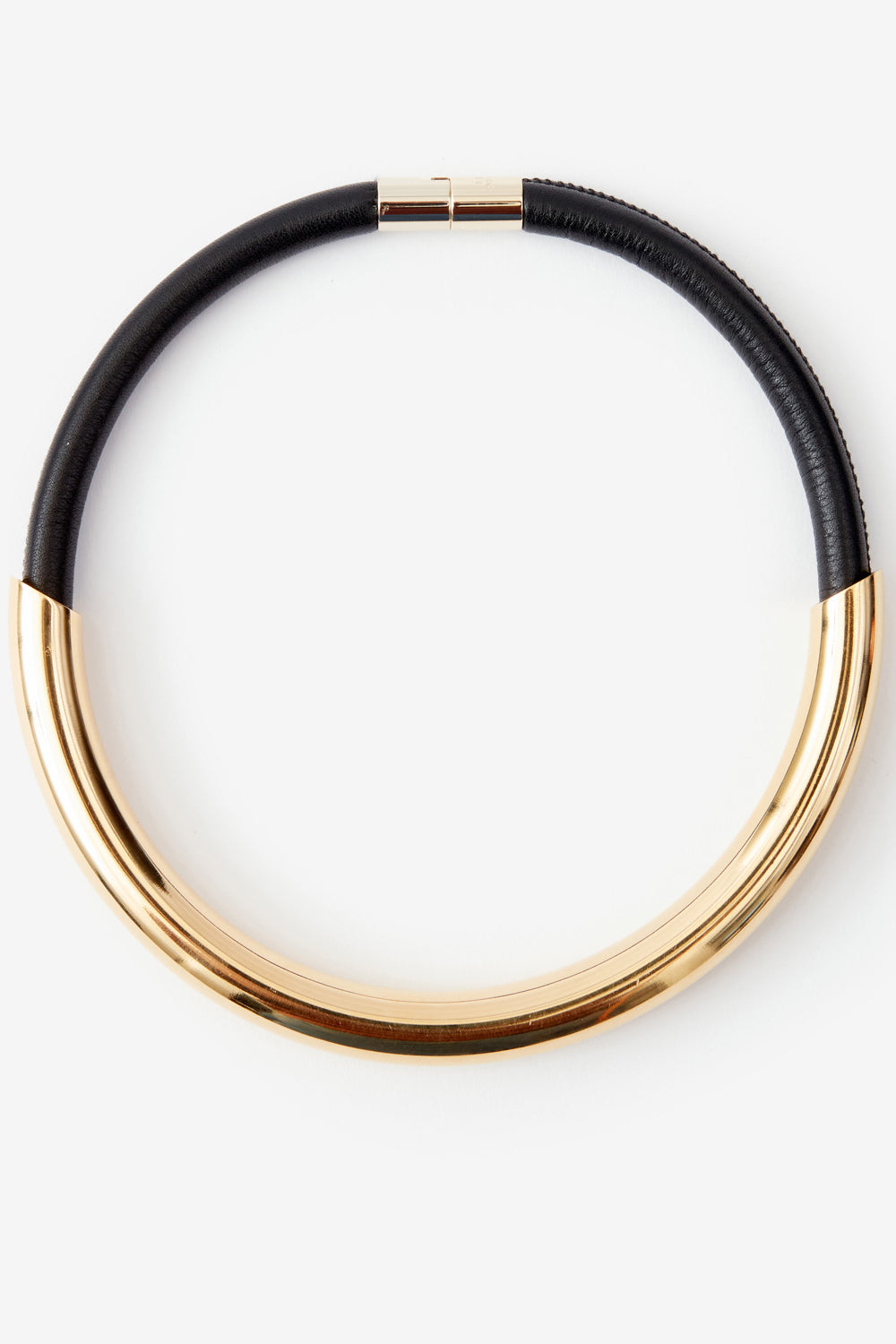 Erin choker necklace in brass and leather - Black - Woman - 1