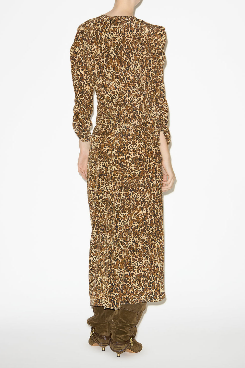 Abito albini midi arricciato in misto seta - Leopard - Woman - 4