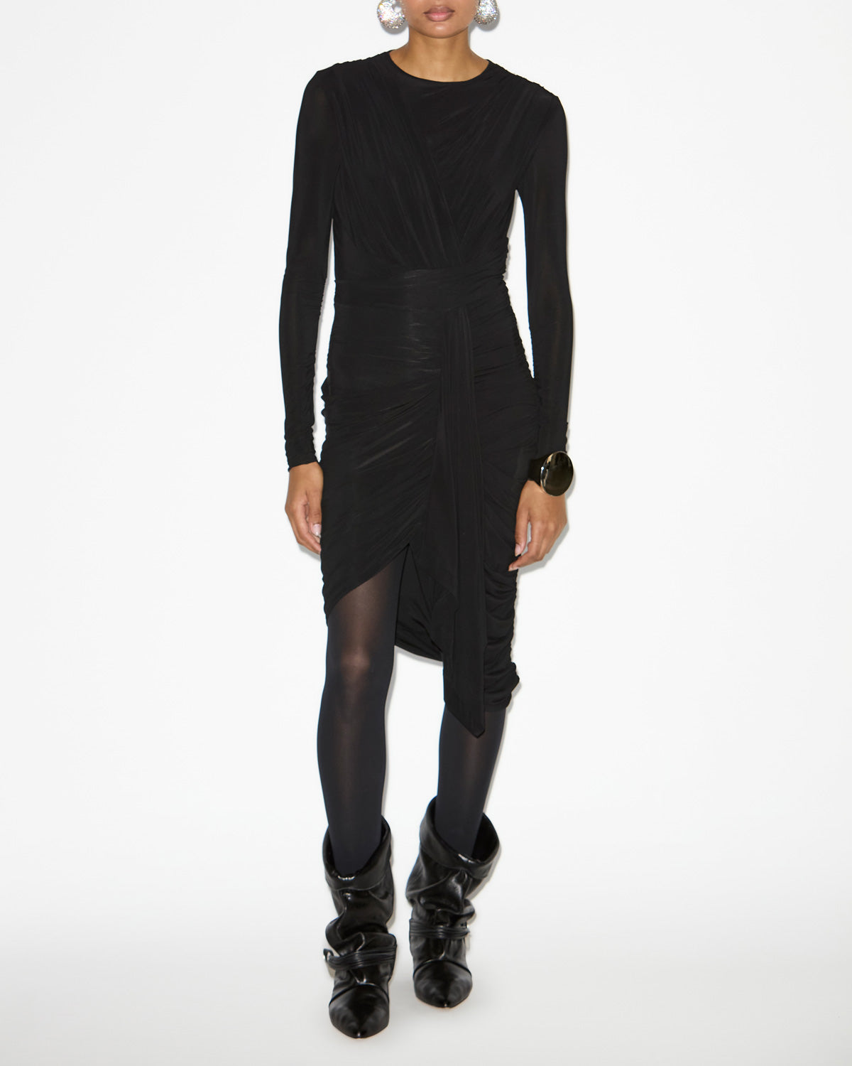 Zorah draped dress in plain-colored jersey - Black - Woman - 1
