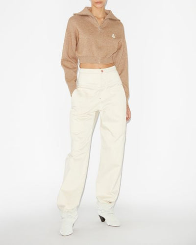 Cárdigan corto oxane con logo bordado - Camel - Woman - 2