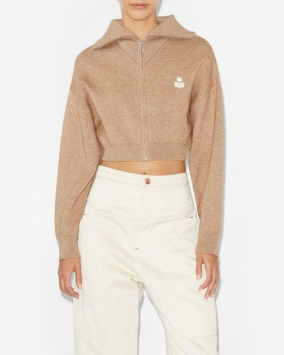 Cárdigan corto oxane con logo bordado - Camel - Woman - 6