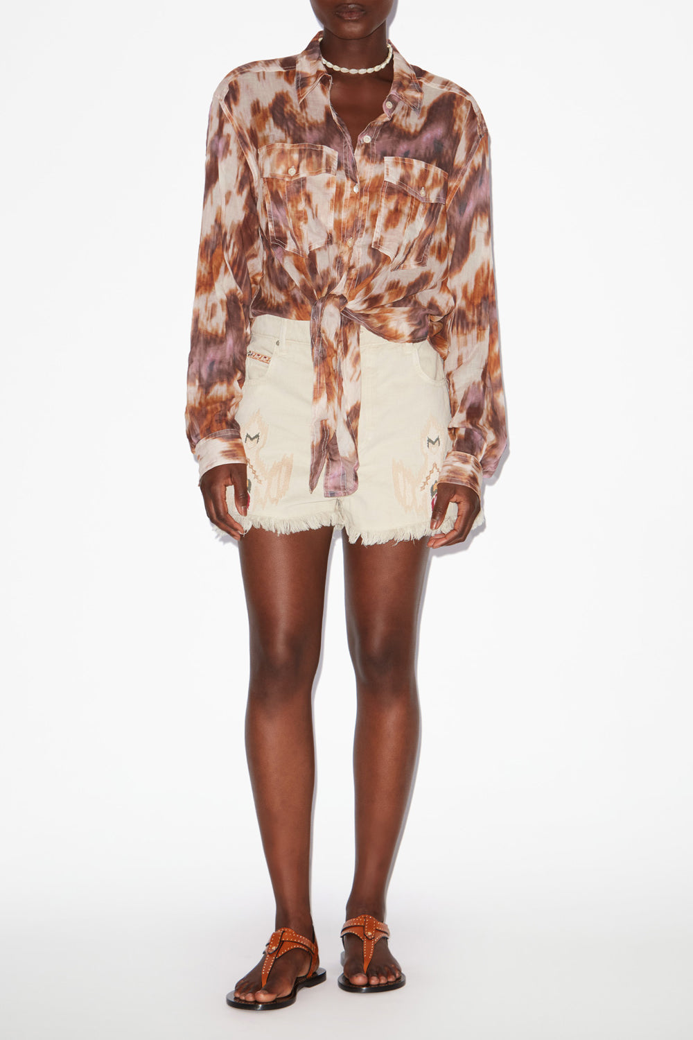 Camicia nath annodata in voile di cotone con stampa - Ecru-ochre - Woman - 2