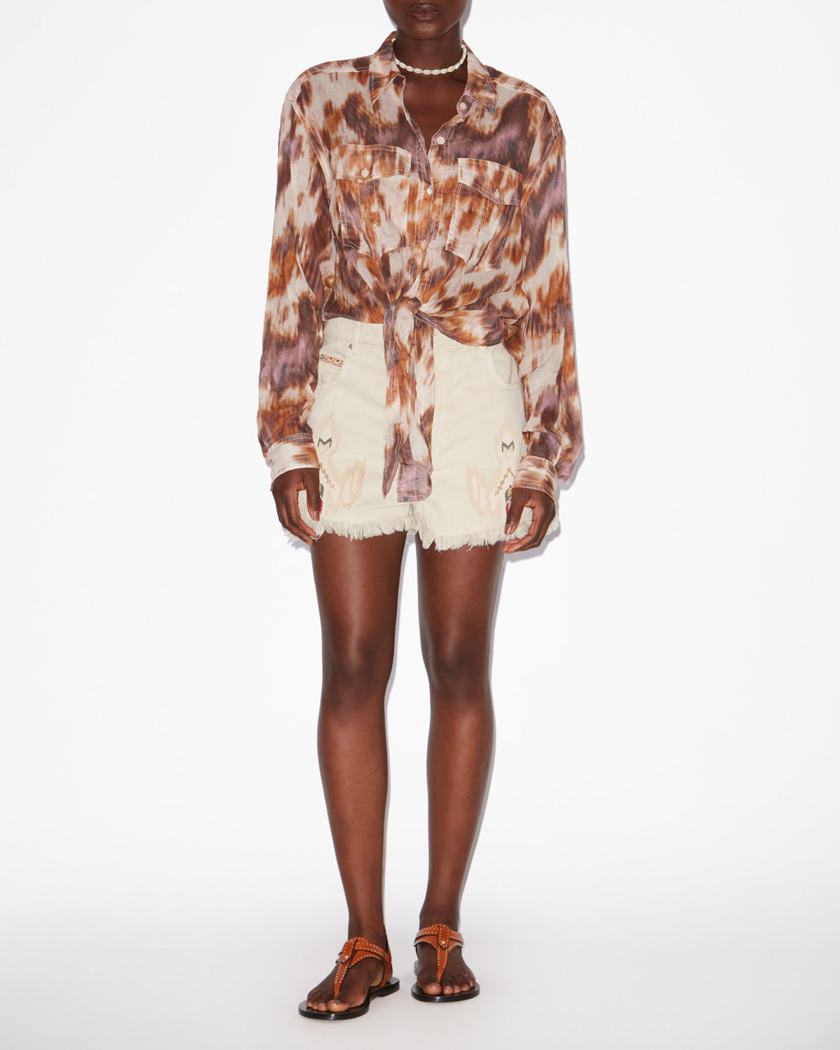 Camicia nath annodata in voile di cotone con stampa - Ecru-ochre - Woman - 1