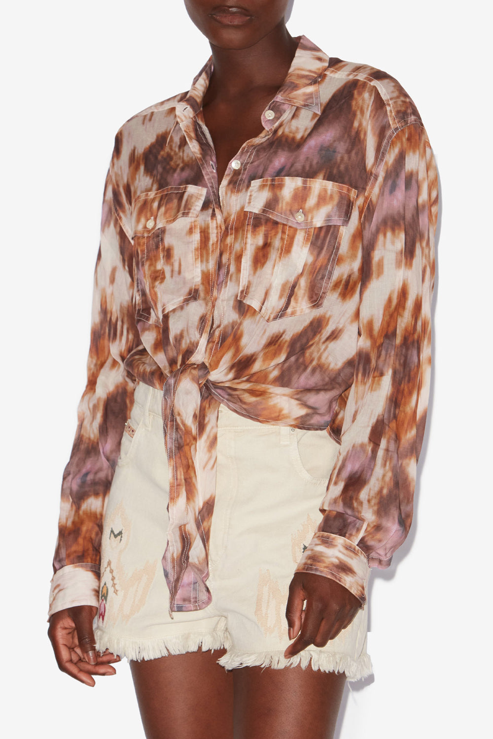 Camicia nath annodata in voile di cotone con stampa - Ecru-ochre - Woman - 3