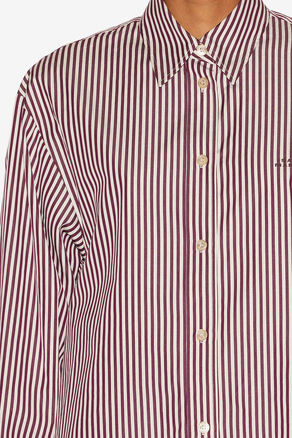 Camicia a righe in misto seta fabriza - Ecru-burgundy - Woman - 3