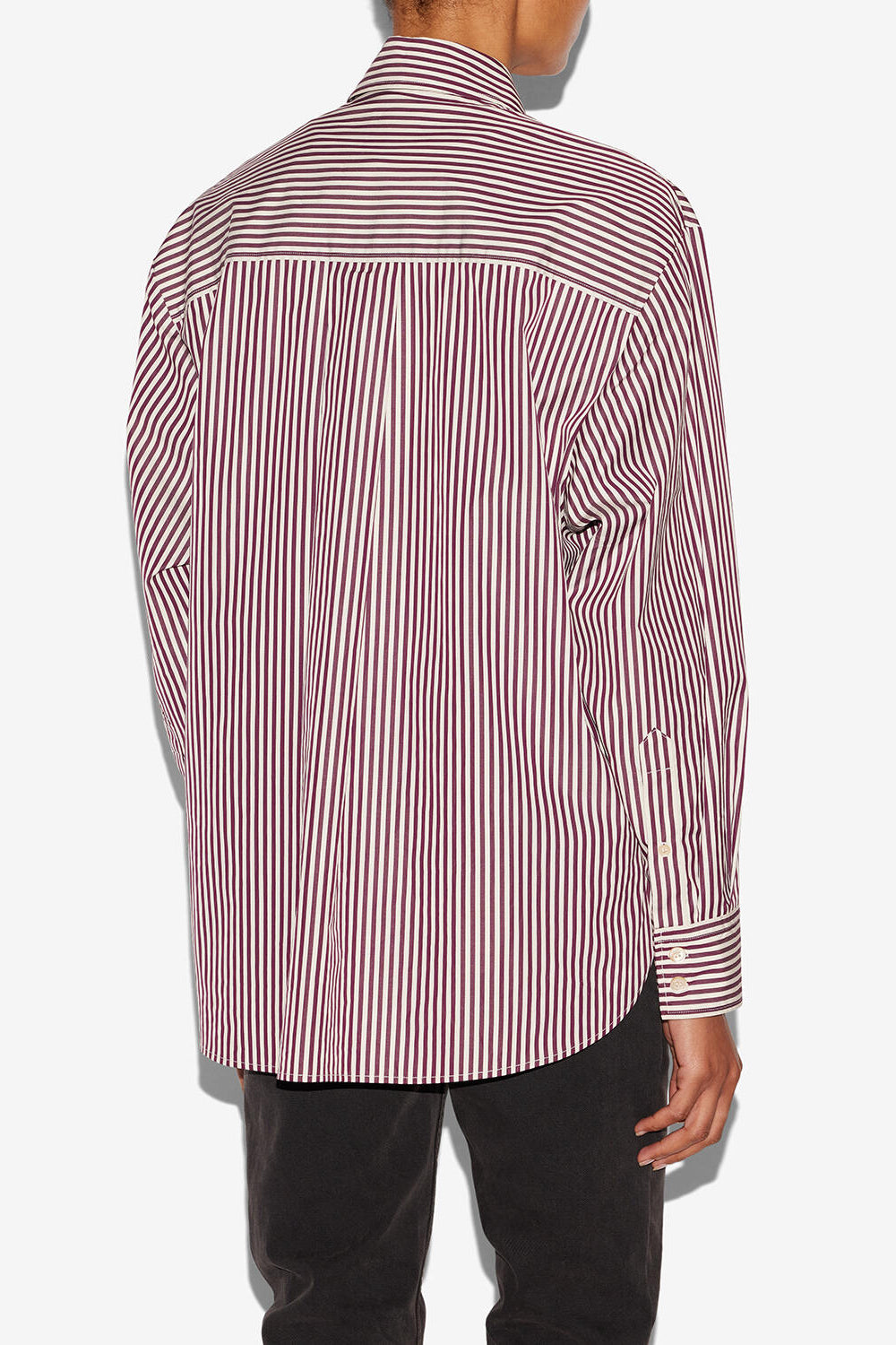 Camicia a righe in misto seta fabriza - Ecru-burgundy - Woman - 5