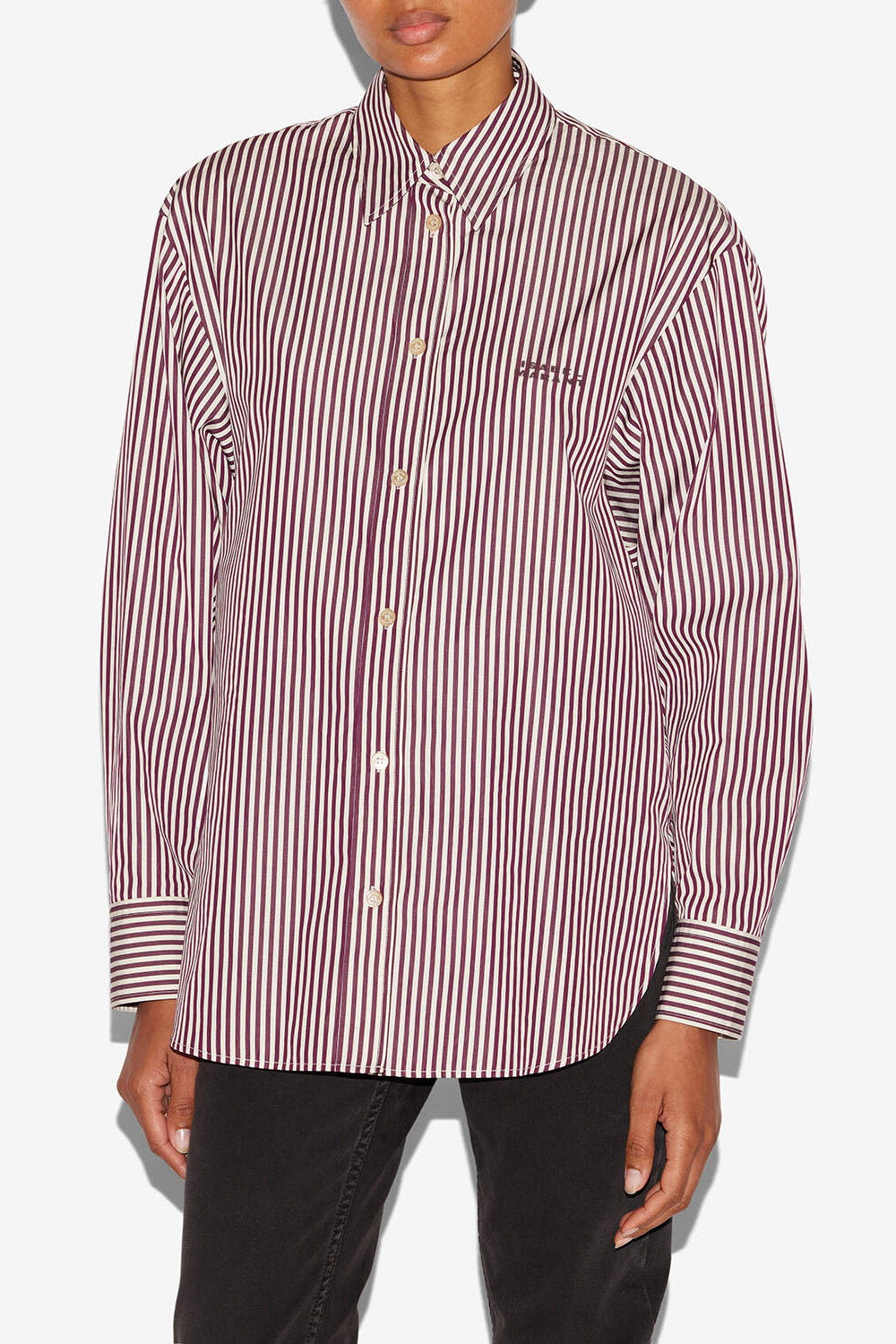 Camicia a righe in misto seta fabriza - Ecru-burgundy - Woman - 4