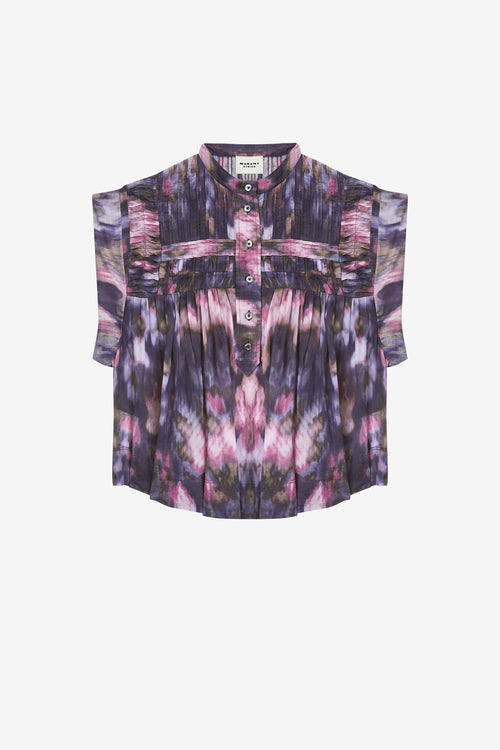 Top leaza de voile de algodón plisado y estampado - Purple-lilac - Woman