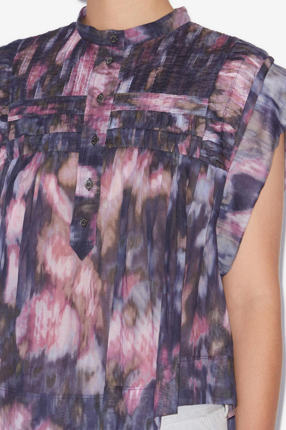 Top leaza in voile di cotone plissettato con stampa - Purple-lilac - Woman - 3