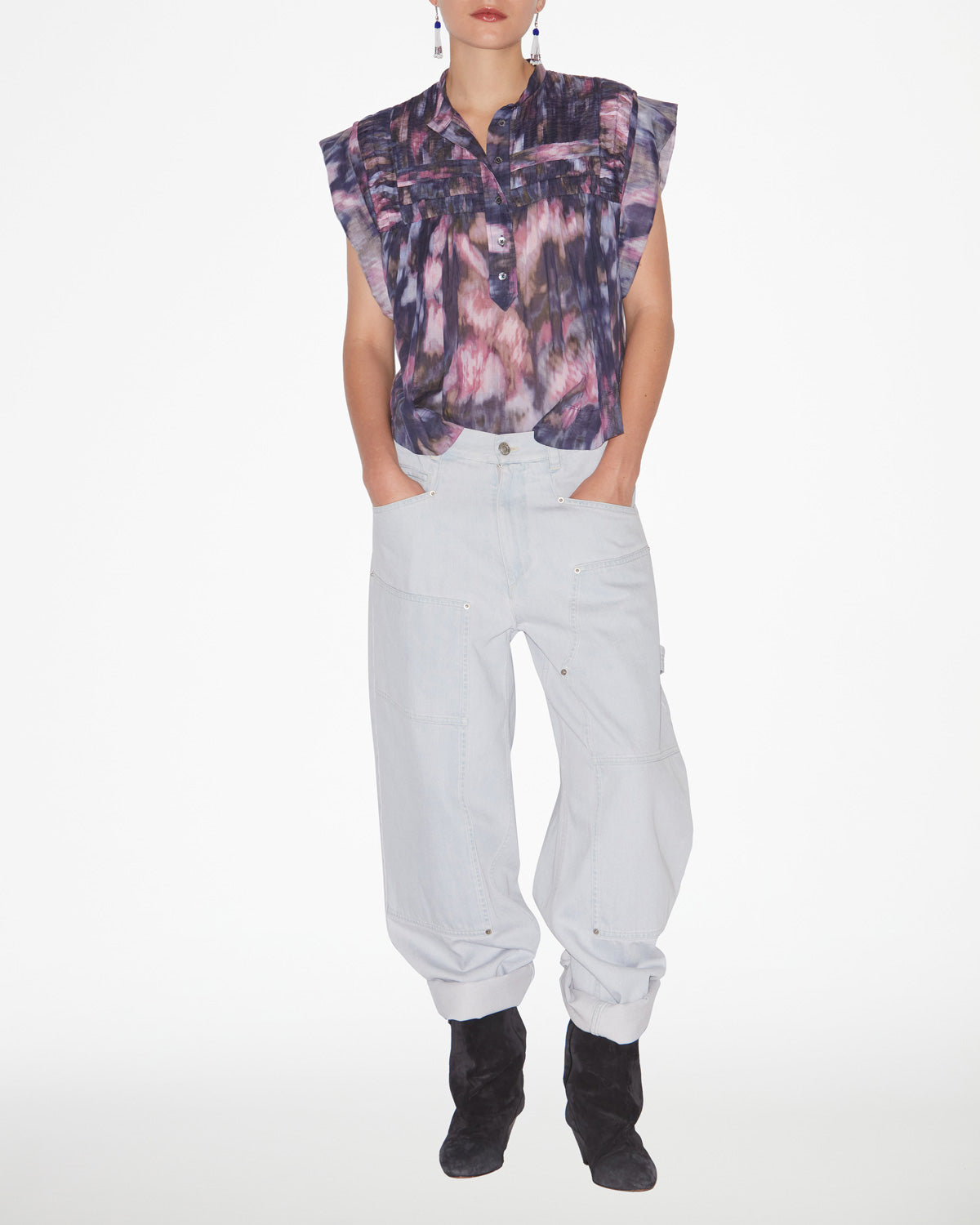 Oberteil leaza aus bedrucktem, plissiertem baumwollvoile - Purple-lilac - Woman - 1