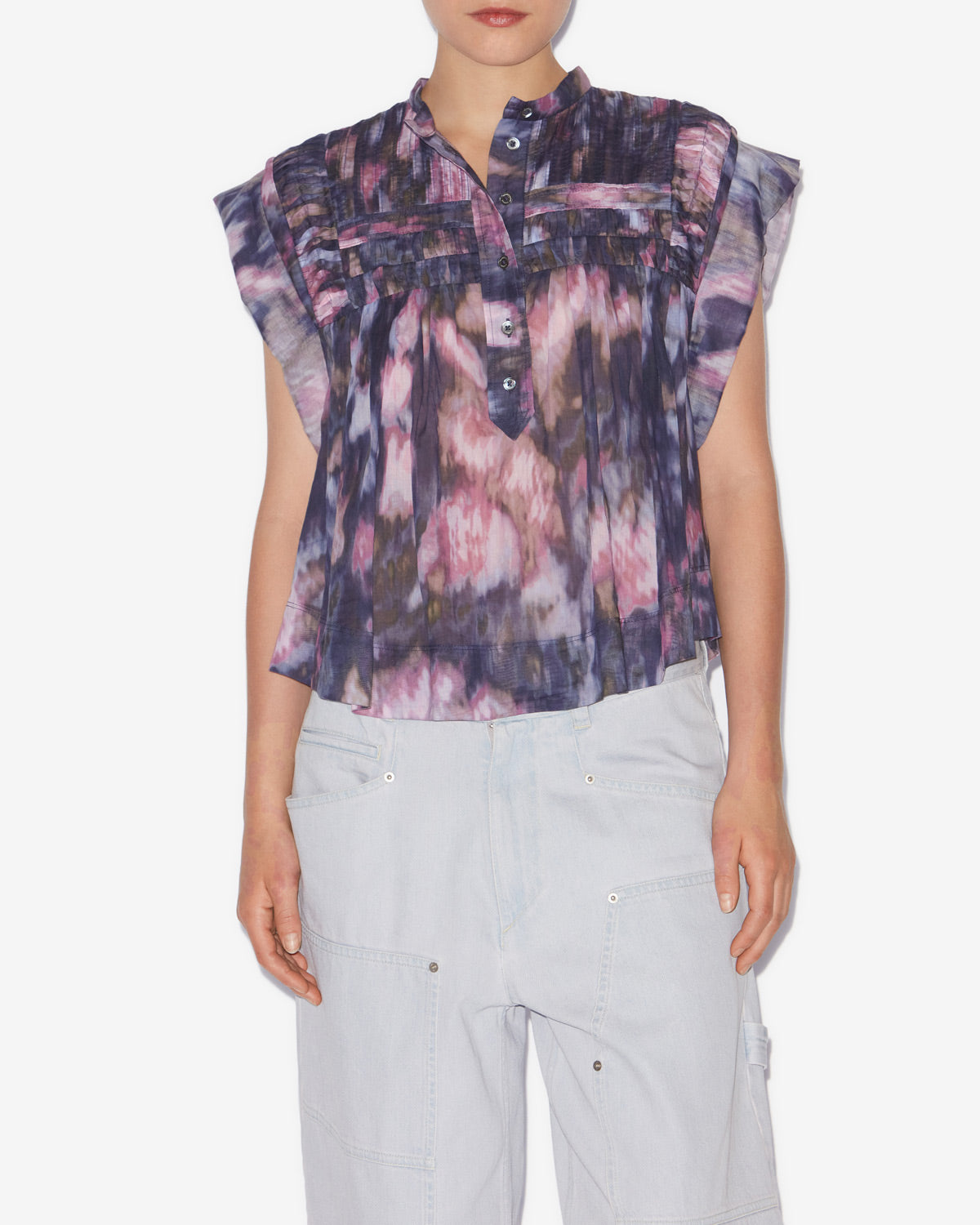 Oberteil leaza aus bedrucktem, plissiertem baumwollvoile - Purple-lilac - Woman - 3