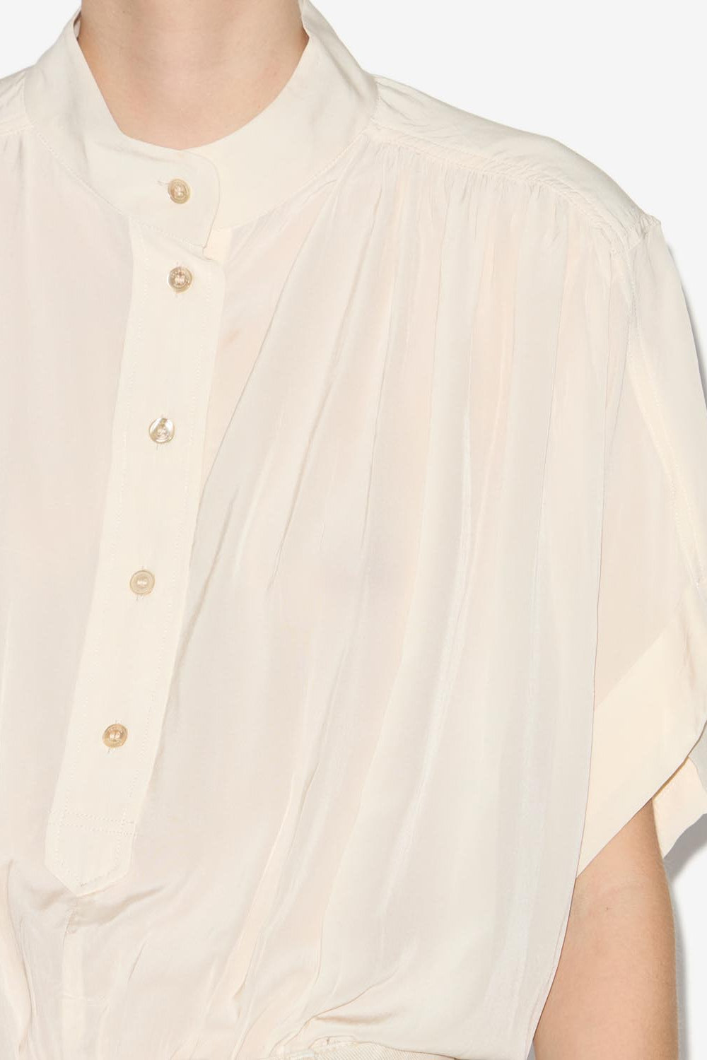 Azalea オフィサーカラー ギャザー入りトップス - ベージュ - Woman - 3
