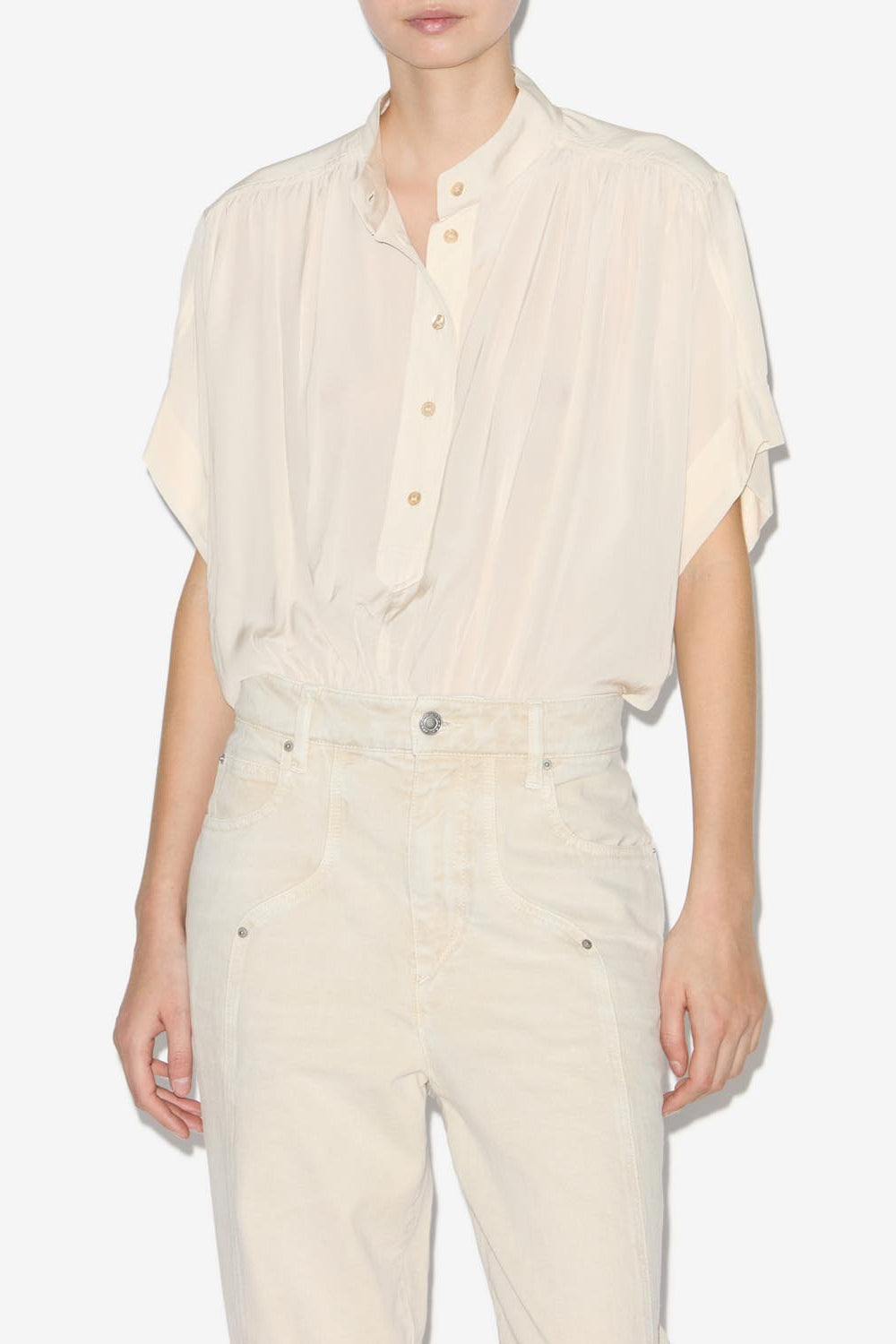 Azalea オフィサーカラー ギャザー入りトップス - ベージュ - Woman - 4