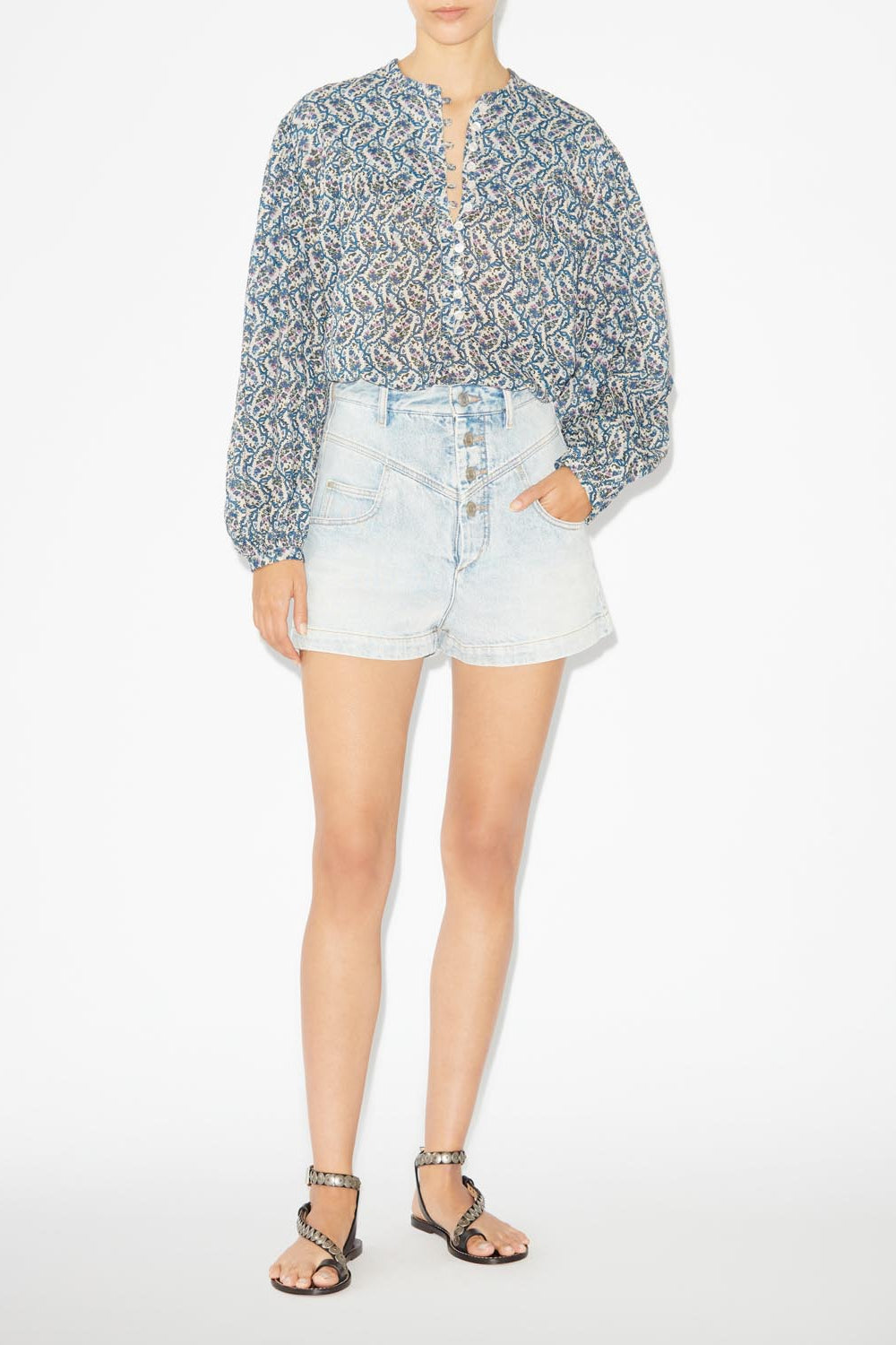 Salika printed cotton voile blouse - Ecru - Woman - 2