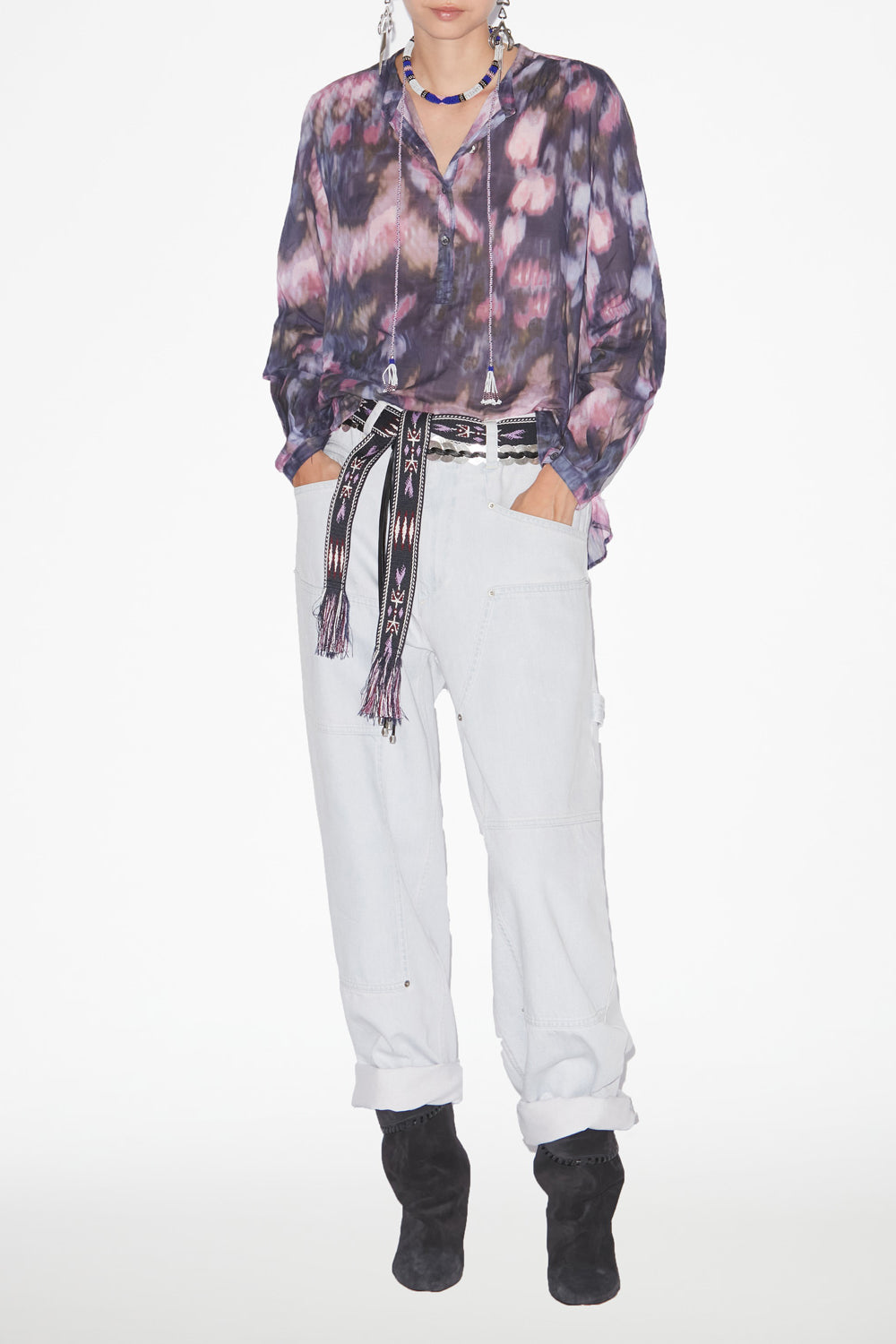 Blusa maria in voile di cotone con stampa - Purple-lilac - Woman - 2