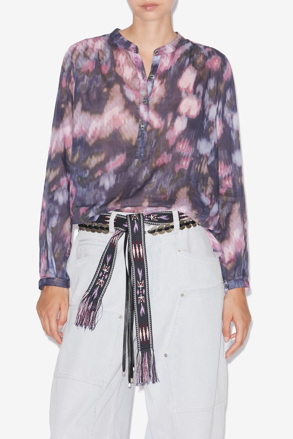 Blusa maria in voile di cotone con stampa - Purple-lilac - Woman - 4