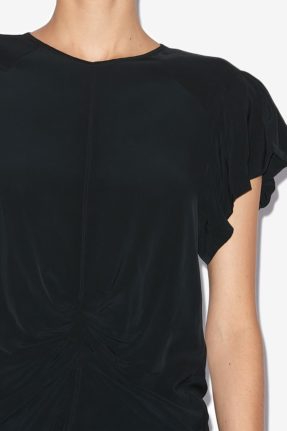 Top tullya a tinta unita con plissettatura - Nero - Woman - 3